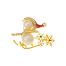 Stylishwe   クリスマス パール スノーマン そり 可愛い ブローチ