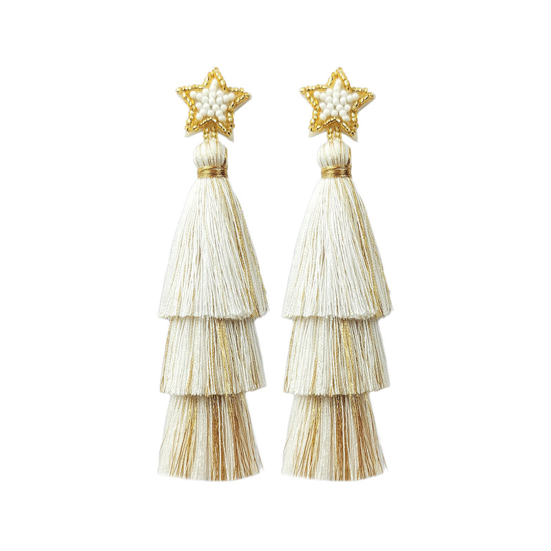 Stylishwe   クリスマス ホワイト タッセル ピアス
