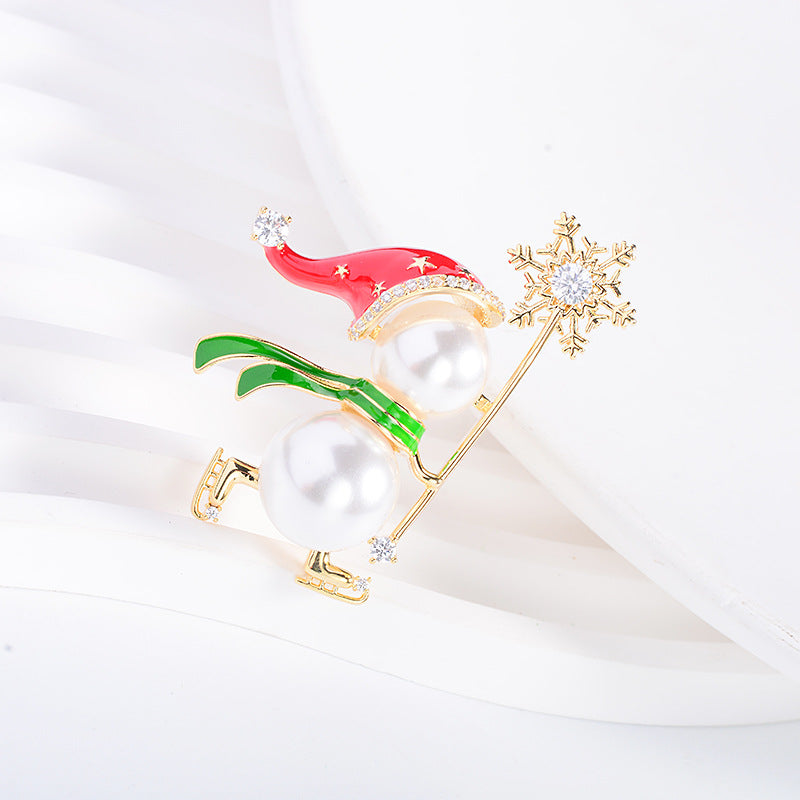Stylishwe   クリスマス 可愛い パール スノーマン ブローチ