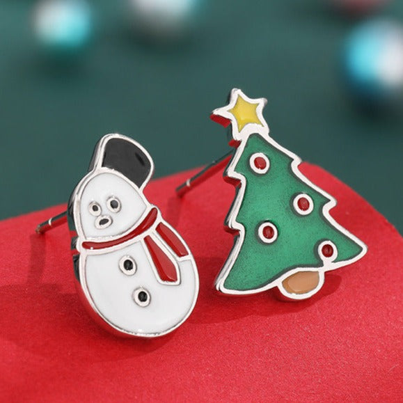 Stylishwe   クリスマスツリー とスノーマン デザイン スターリングシルバー ピアス