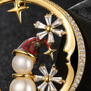 Stylishwe   クリスマス 可愛い スノーマンとムーン デザイン ブローチ