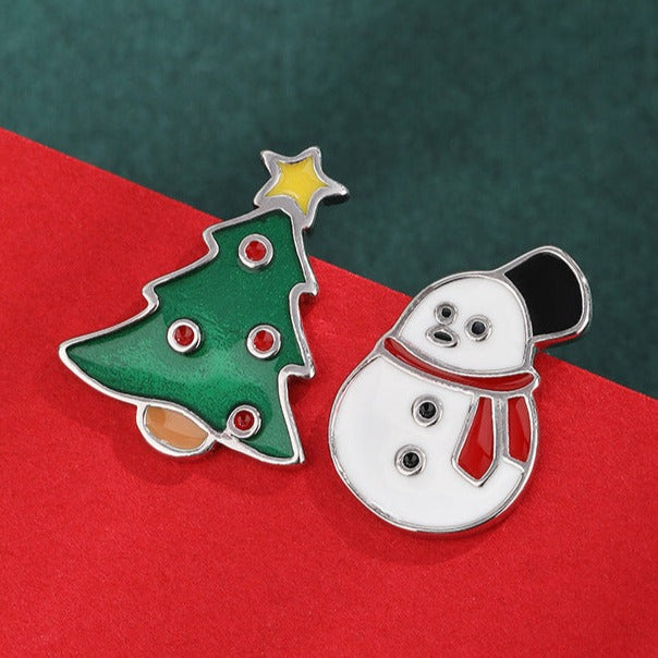 Stylishwe   クリスマスツリー とスノーマン デザイン スターリングシルバー ピアス