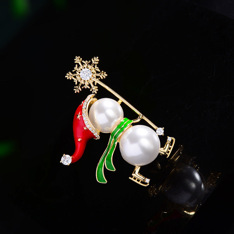 Stylishwe   クリスマス 可愛い パール スノーマン ブローチ