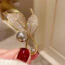 Stylishwe   韓国ファッション パール 葉デザイン ブローチ