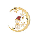 Stylishwe   クリスマス 可愛い スノーマンとムーン デザイン ブローチ