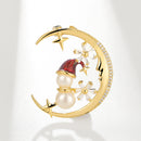 Stylishwe   クリスマス 可愛い スノーマンとムーン デザイン ブローチ