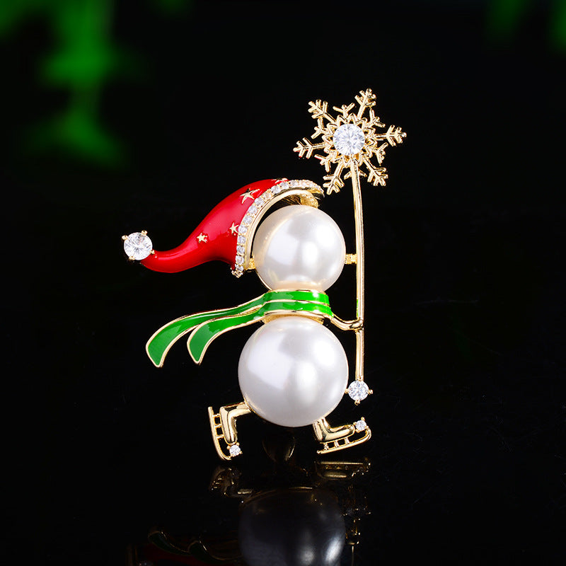 Stylishwe   クリスマス 可愛い パール スノーマン ブローチ