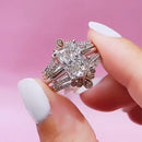 Stylishwe  5.0カラット 2トーン クラウンデザイン ホワイトゴールド ラディアントカット 指輪セット