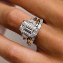 Stylishwe  4.5カラット ホワイトゴールド エメラルドカット 3PC指輪セット