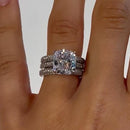 Stylishwe  4.5カラット ホワイトゴールド クッションカット 3PC指輪セット