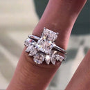 Stylishwe 5.0カラットおしゃれ  ホワイトゴールド ラディアントカット指輪セット