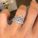 Stylishwe  4.5カラット ホワイトゴールド クッションカット 3PC指輪セット