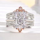Stylishwe  5.0カラット 2トーン クラウンデザイン ホワイトゴールド ラディアントカット 指輪セット