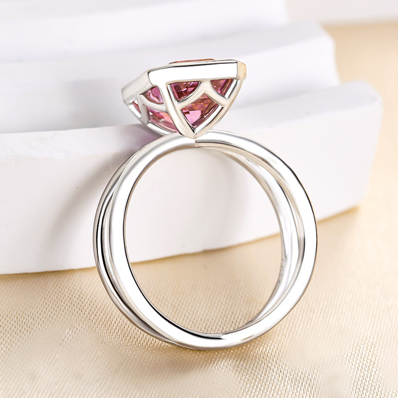 Stylishwe  4.5カラット ホワイトゴールド エメラルドカット パパラチア婚約指輪