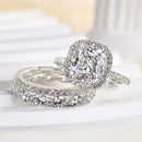 Stylishwe  3.0カラット ホワイトゴールド クッションカット 3PC指輪セット