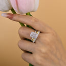 Stylishwe  7.0カラット ホワイトゴールド クッションカット 3PC指輪セット