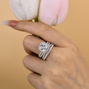 Stylishwe  3.0カラット ホワイトゴールド クッションカット 3PC指輪セット