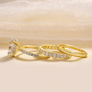 Stylishwe 3.5カラット 4本爪 オーバルカット イエローゴールド 3pc 指輪セット