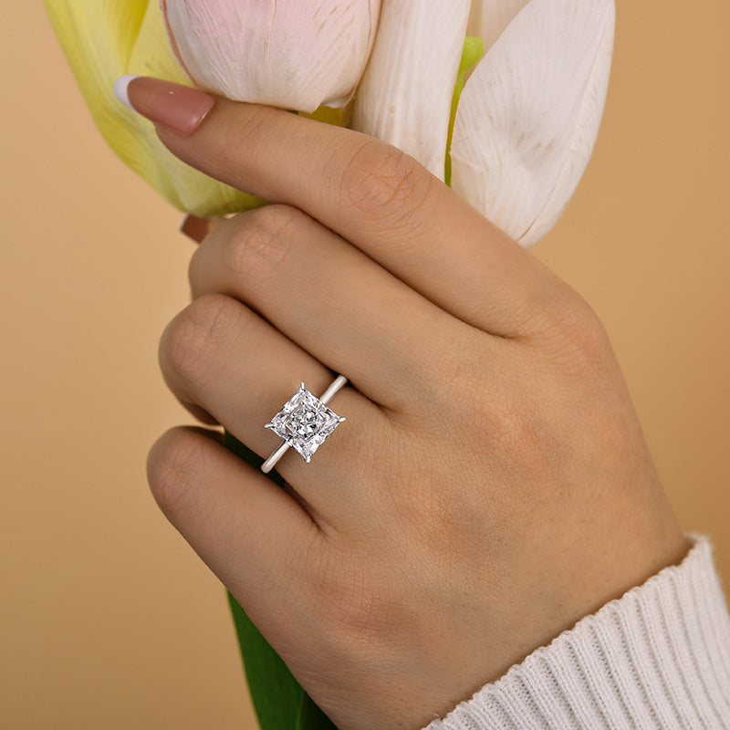 Stylishwe  3.0カラット エレガント ホワイトゴールド プリンセスカット 婚約指輪
