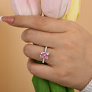 Stylishwe 3.0 Carat Halo Radiant Cut Pink Sapphire Engagement Ring 