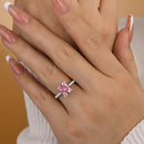 Stylishwe 3.0 Carat Halo Radiant Cut Pink Sapphire Engagement Ring 