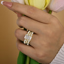 Stylishwe  3.3カラット オシャレ イエローゴールド ラディアントカット 3PC指輪セット