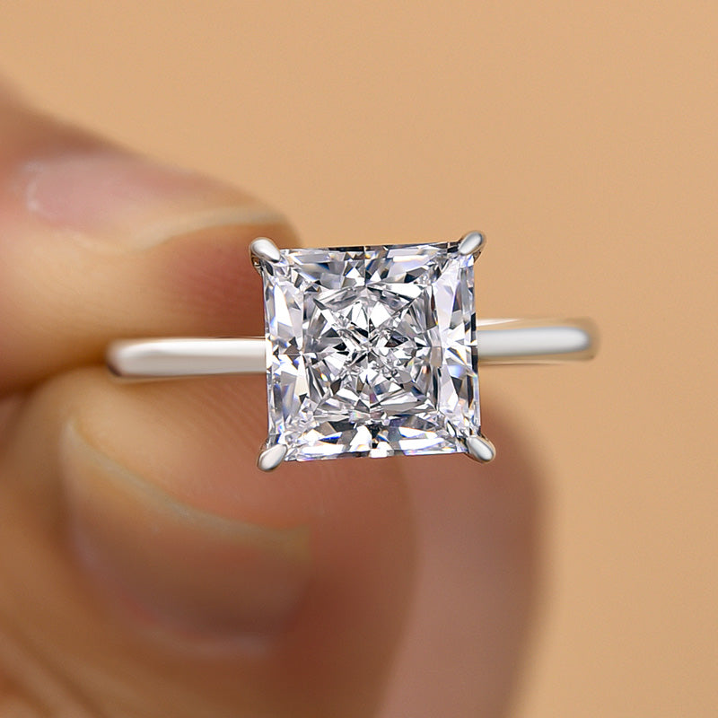 Stylishwe  3.0カラット エレガント ホワイトゴールド プリンセスカット 婚約指輪