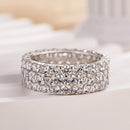 Stylishwe 5.0カラット 魅力的 ３列 ラウンドカット スターリングシルバー 結婚指輪