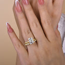 Stylishwe  3.5カラット エレガント イエローゴールド  エメラルドカット指輪セット