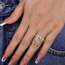 Stylishwe  3.5カラット エレガント イエローゴールド  エメラルドカット指輪セット