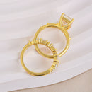 Stylishwe  3.0カラット 可愛くて上品 イエローゴールド エメラルドカット 指輪セット