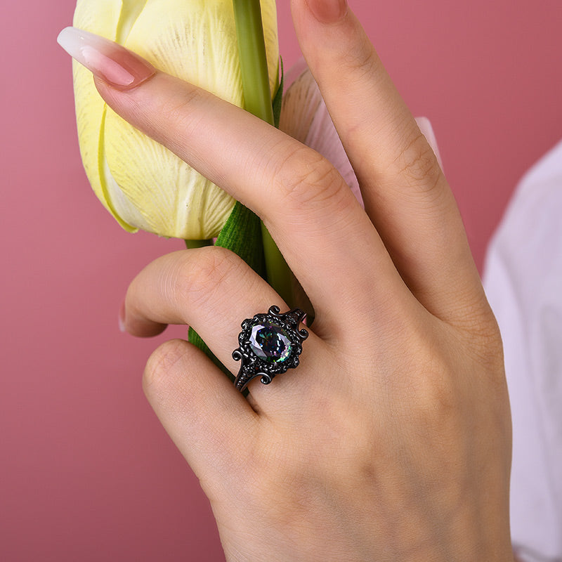 Stylishwe 2.0カラット ブラックゴールド アレキサンドライト 婚約指輪