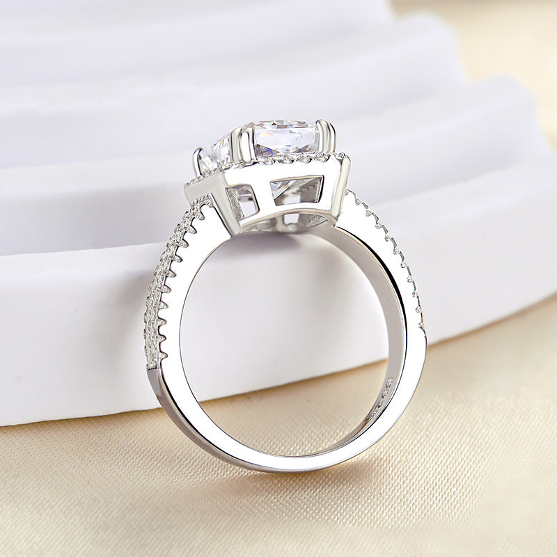 Stylishwe  3.3カラット スパークル ホワイトゴールド ラディアントカット スターリング シルバー婚約指輪