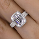 Stylishwe  3.0カラット スパークル ホワイトゴールド エメラルドカット 婚約指輪