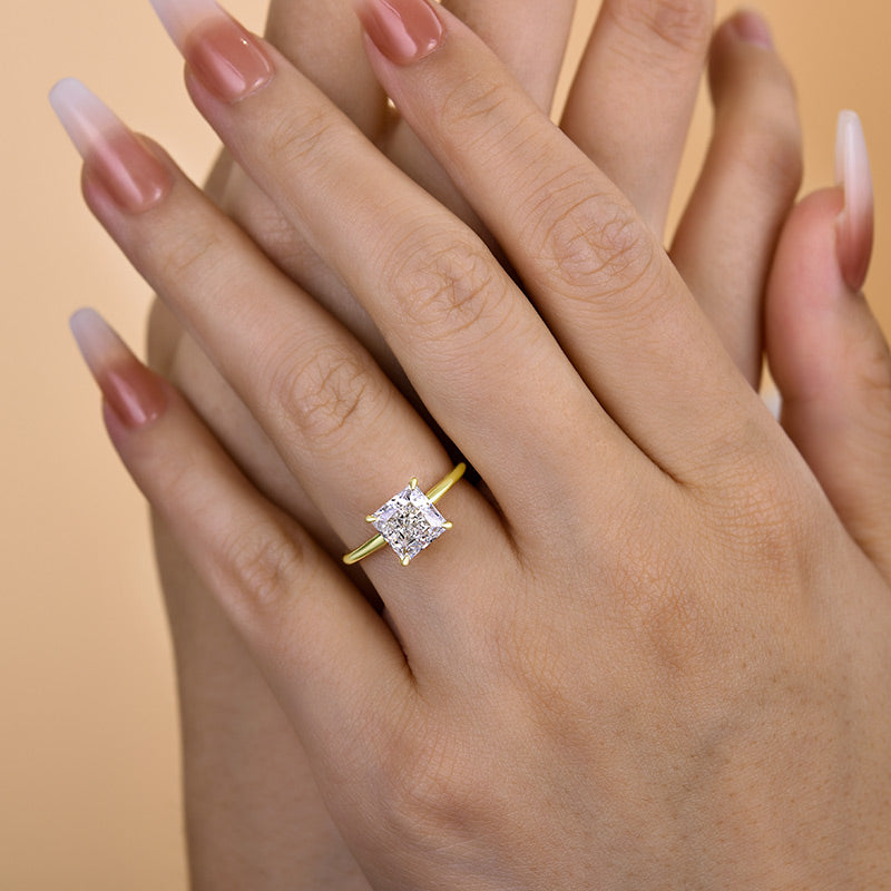 Stylishwe 2.0カラット イエローゴールド プリンセスカット 婚約指輪 スターリングシルバー