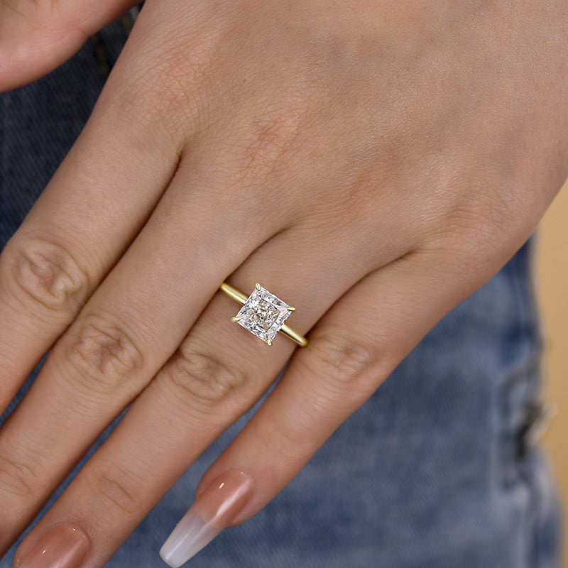 Stylishwe 2.0カラット イエローゴールド プリンセスカット 婚約指輪 スターリングシルバー