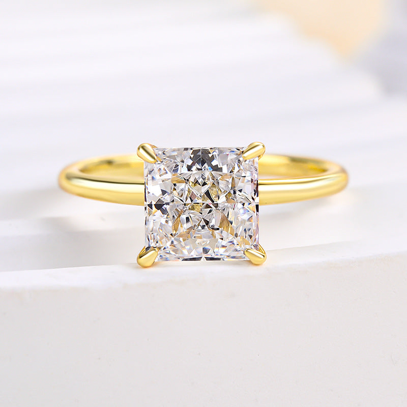 Stylishwe 2.0カラット イエローゴールド プリンセスカット 婚約指輪 スターリングシルバー