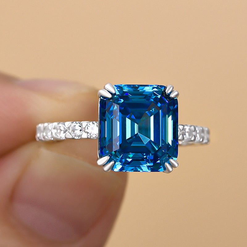 Stylishwe  4.5カラット  ホワイトゴールド エメラルドカット サファイア婚約指輪