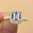 Stylishwe 2.5カラット エメラルドカット ヘイロー 婚約指輪