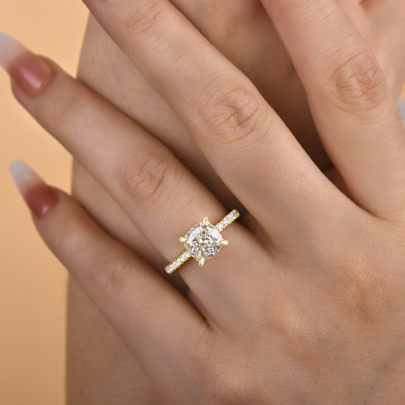 Stylishwe  1.5カラット エレガント イエローゴールド クッションカット 婚約指輪