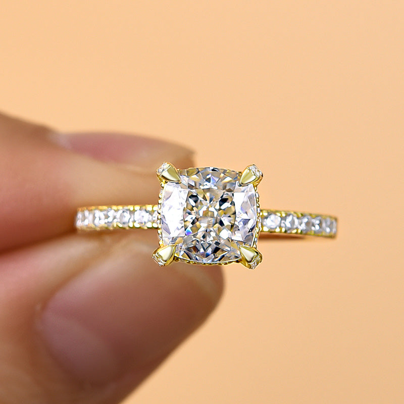 Stylishwe  1.5カラット エレガント イエローゴールド クッションカット 婚約指輪