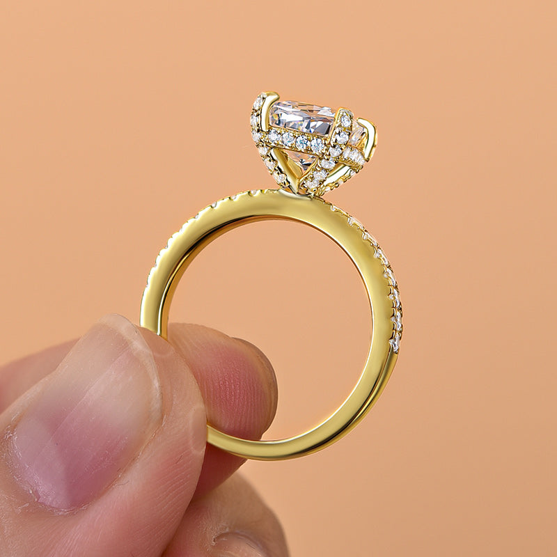 Stylishwe  1.5カラット エレガント イエローゴールド クッションカット 婚約指輪