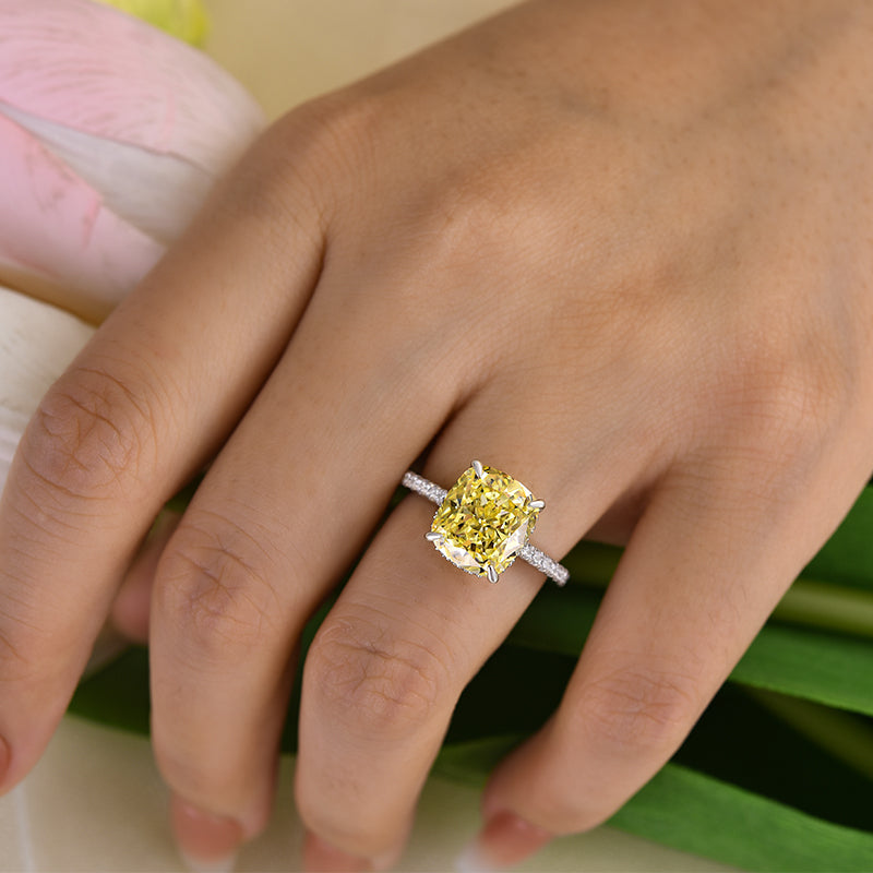 Stylishwe  4.5カラット イエローサファイア クッションカット 婚約指輪