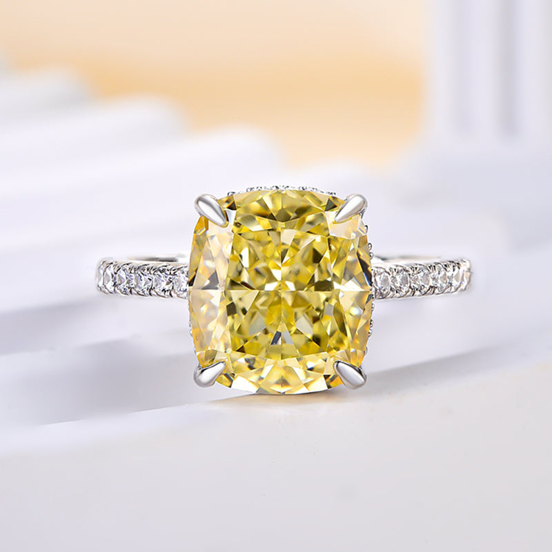 Stylishwe  4.5カラット イエローサファイア クッションカット 婚約指輪
