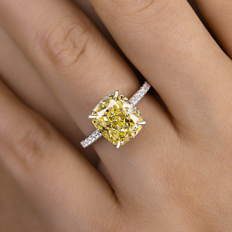 Stylishwe  4.5カラット イエローサファイア クッションカット 婚約指輪