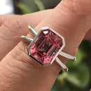 Stylishwe  4.5カラット ホワイトゴールド エメラルドカット パパラチア婚約指輪