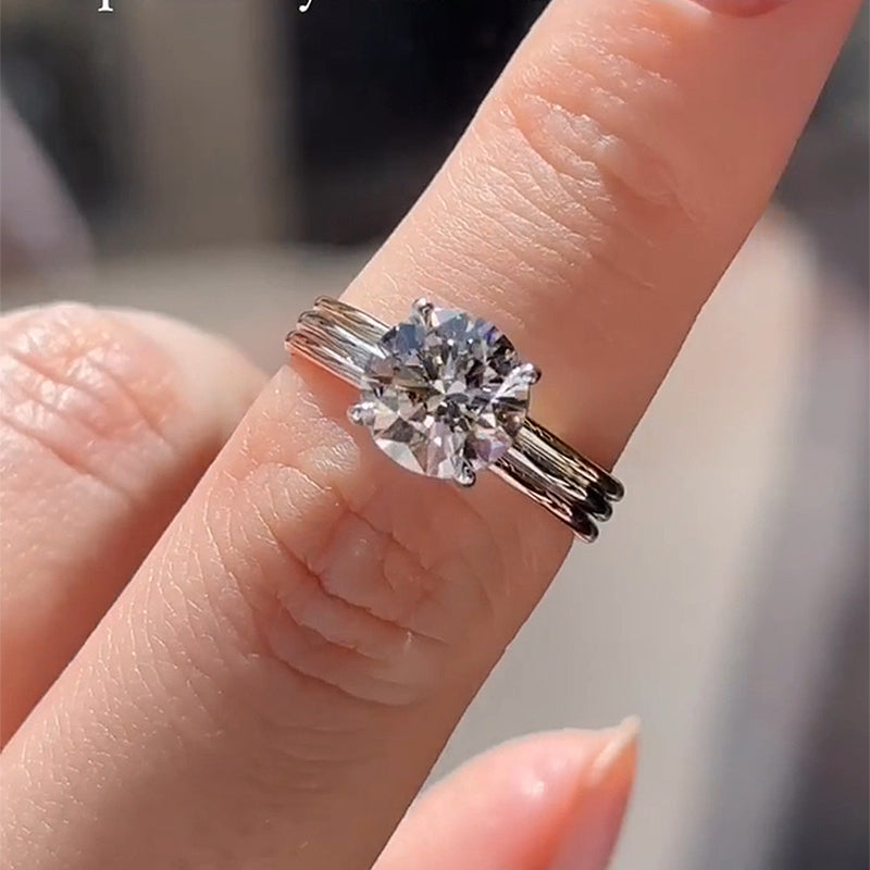 Stylishwe  2.0カラット ３連 ホワイトゴールド ラウンドカット 婚約指輪