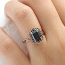 Stylishwe  1.75カラット ピンクゴールド ラディアントカット ブラックストーン 婚約指輪