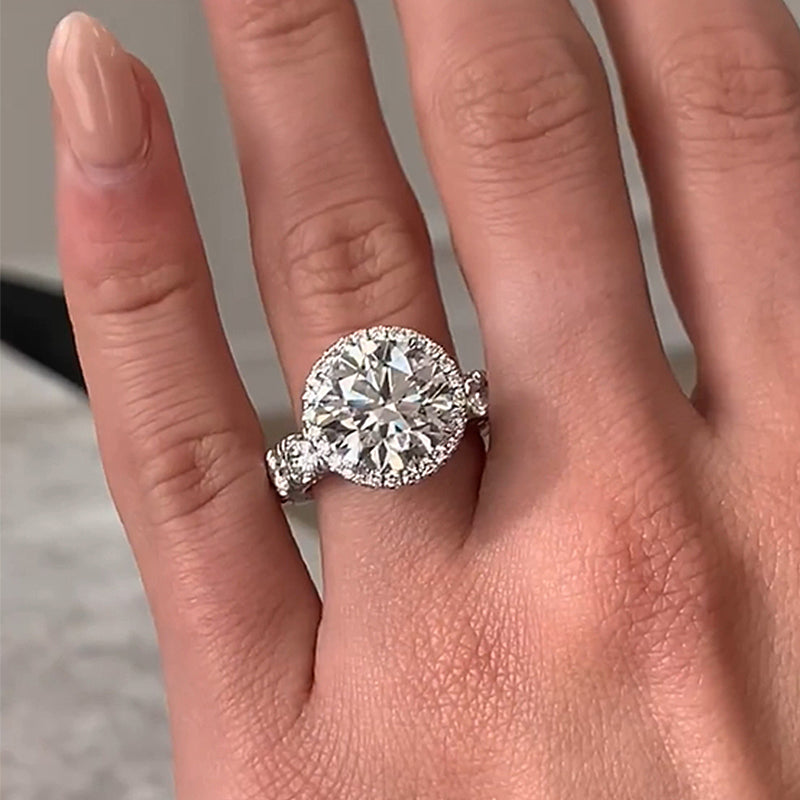 Stylishwe  4.0カラット ホワイトゴールド ラウンドカット 婚約指輪