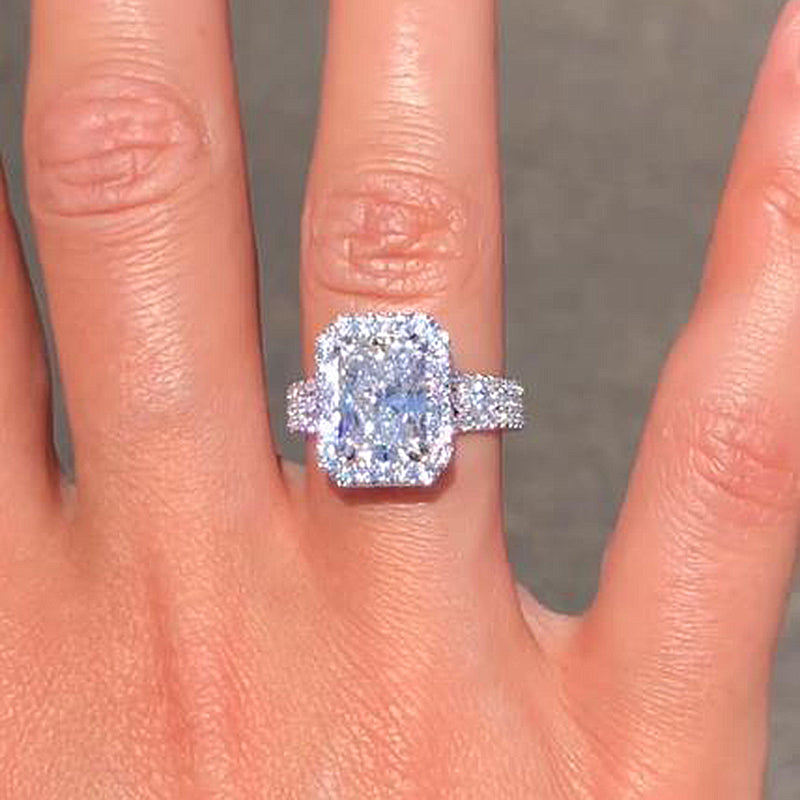 Stylishwe  3.3カラット スパークル ホワイトゴールド ラディアントカット スターリング シルバー婚約指輪